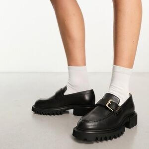 New AllSaints Emily Leather Loafer In Black Sz 10
